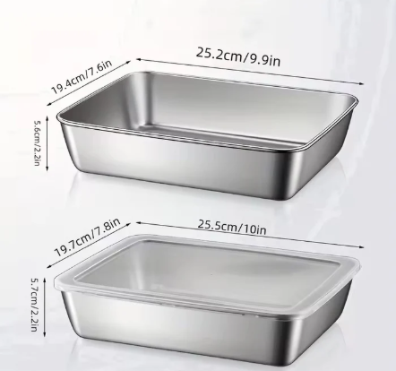 🥩Set x 3 Bandejas De Acero Inoxidable  + Tapas 🚨MEDIDAS 20x25x5 CM